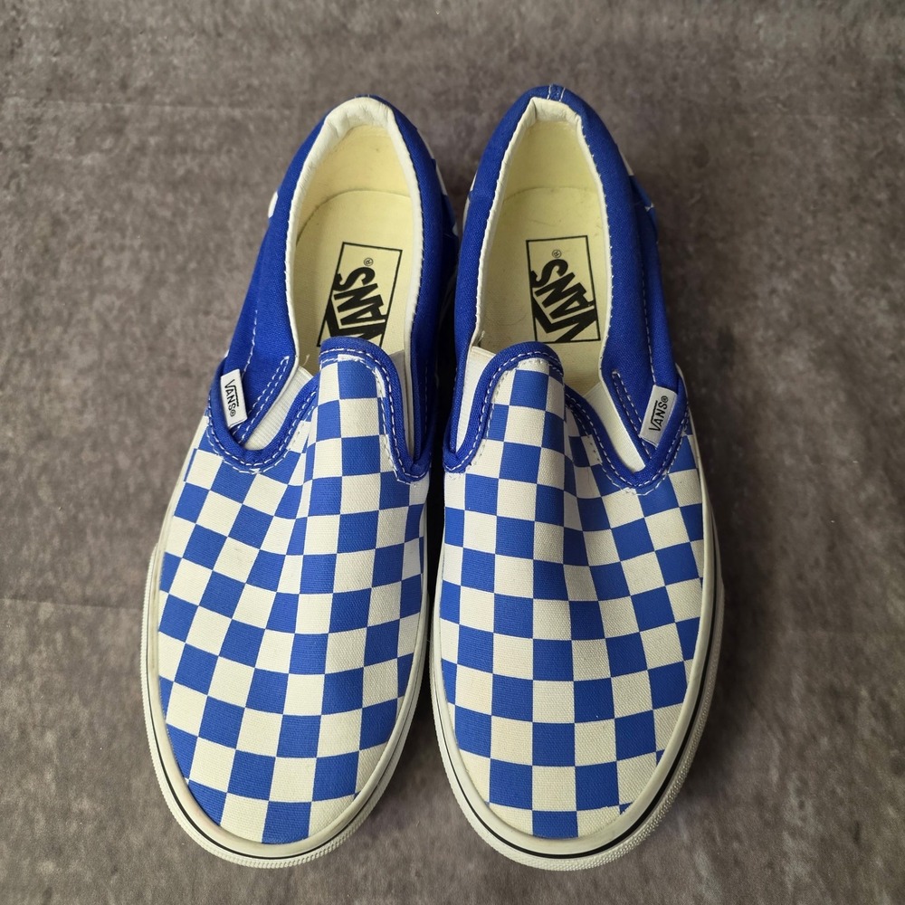New Vans Classic Slip-On Checkerboard Blue White Unisex Canvas Shoes M6 W7.5
